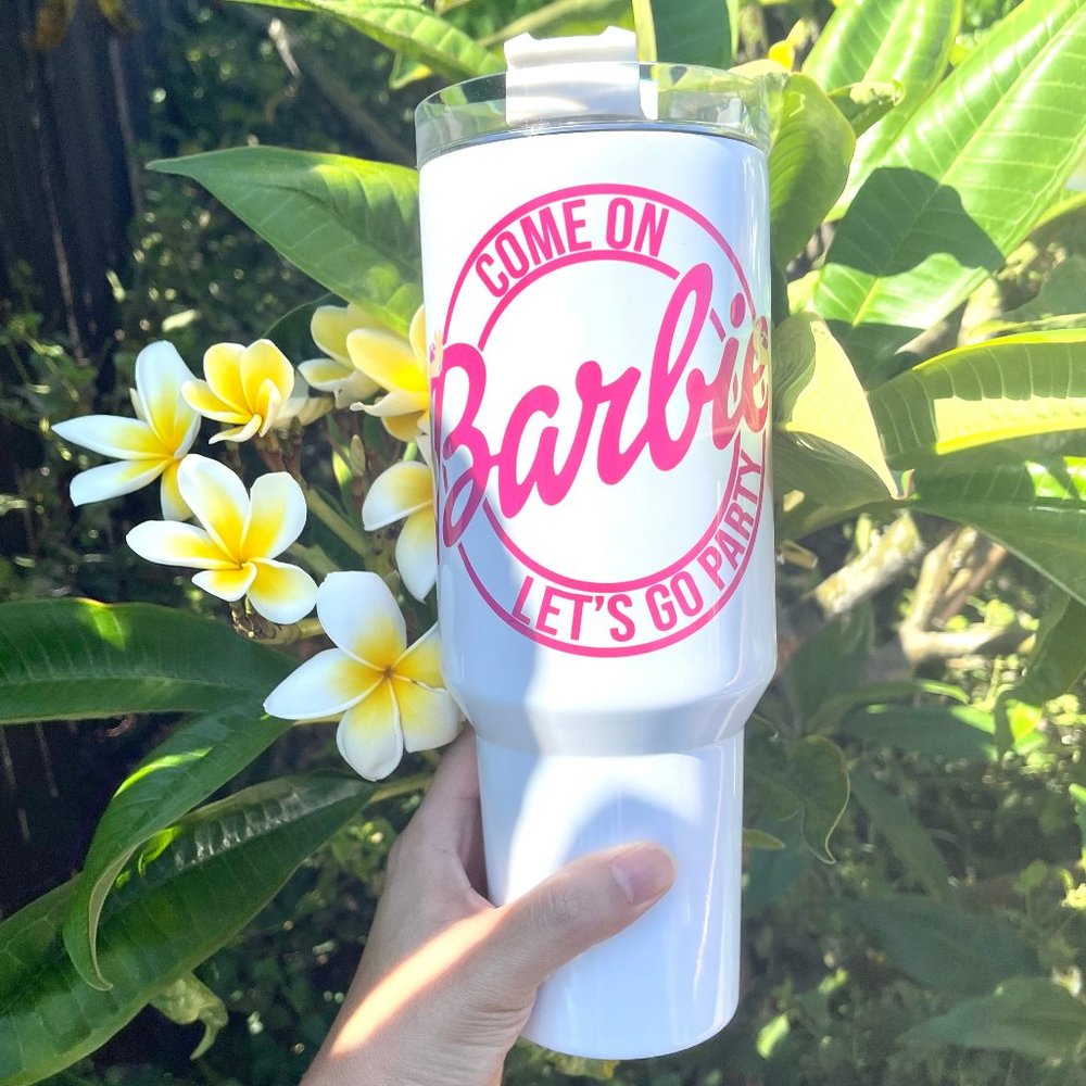 Barbie Girl LETS GO PARTY Movie Pink Tumbler 40 oz tumbler with hand carry handl - Picture 3 of 5